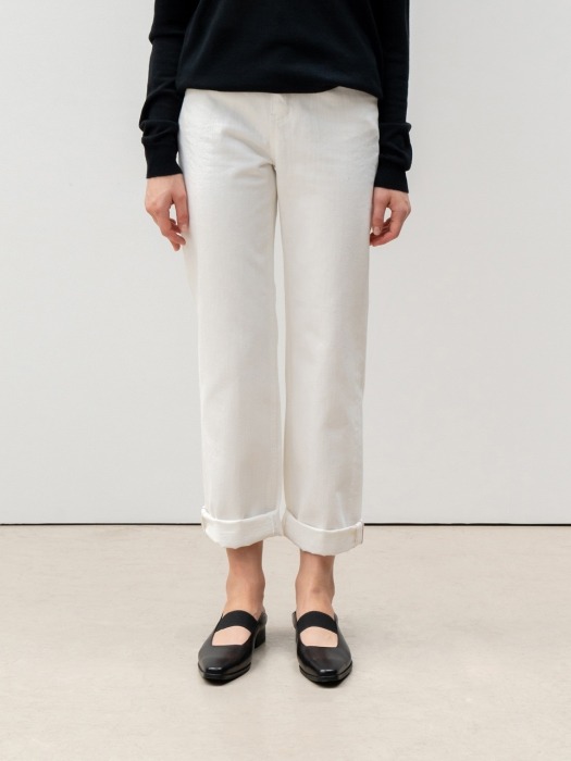 Red stitch needle point denim pants_White