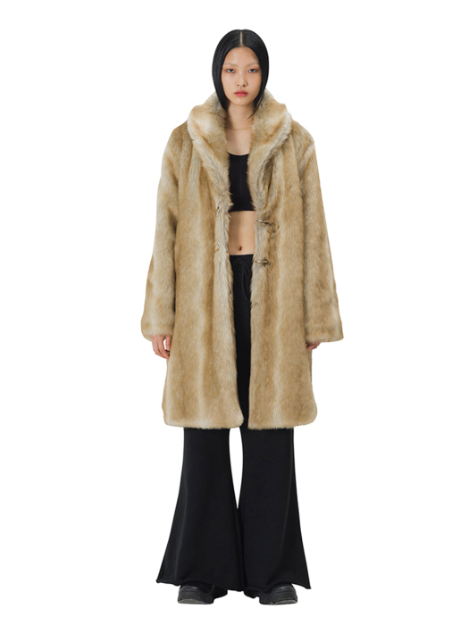 C SHAWL COLLAR FUR COAT_BROWN