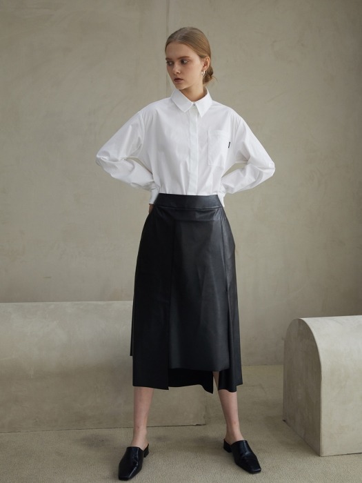 panelled vegan leather skirt_black
