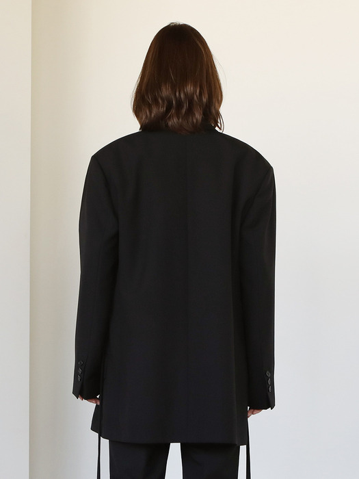 Belted one button jacket_Black