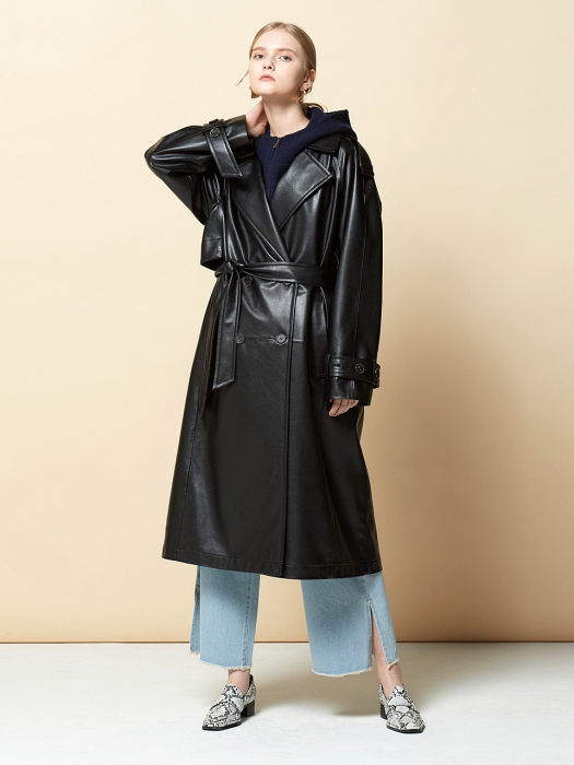 OVERSIZE BUTTON POINT ECO TRENCH COAT BLACK