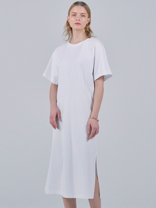 ESSENTIAL DOUBLE COTTON T-SHIRT DRESS - WHITE