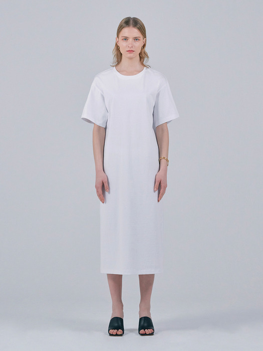 ESSENTIAL DOUBLE COTTON T-SHIRT DRESS - WHITE