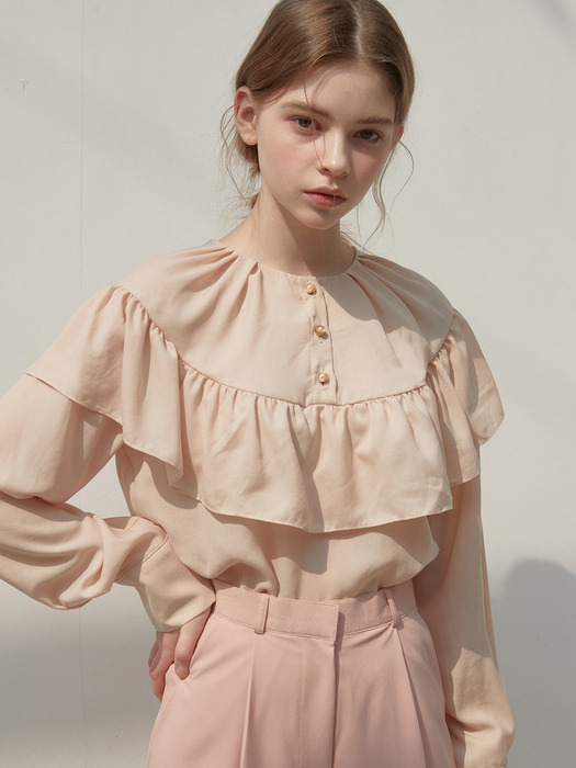 [By Joorti] J419 Frill blouse (pinkbeige)