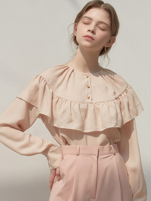 [By Joorti] J419 Frill blouse (pinkbeige)