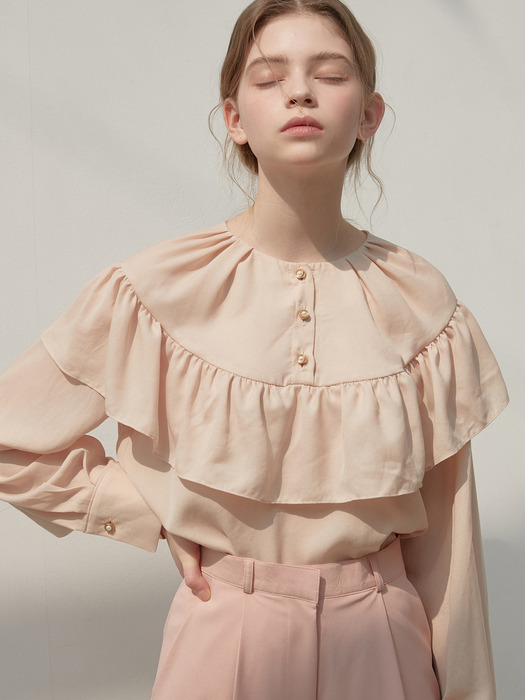 [By Joorti] J419 Frill blouse (pinkbeige)