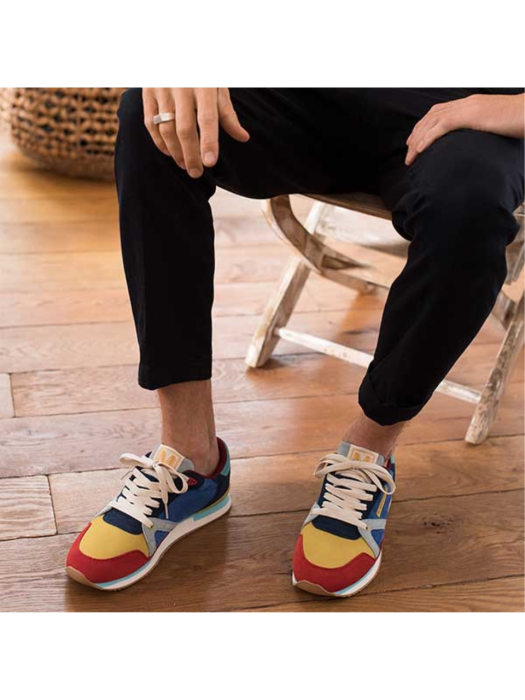 Mens Andre Suede Red Yellow Sneakers