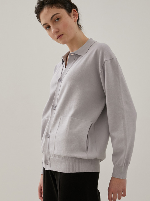 Pocket Collar Cardigan (LIGHT PURPLE)