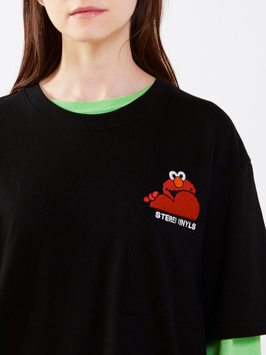 [SM20 SV X Sesame Street] Love Elmo Pocket T-Shirts(Black)