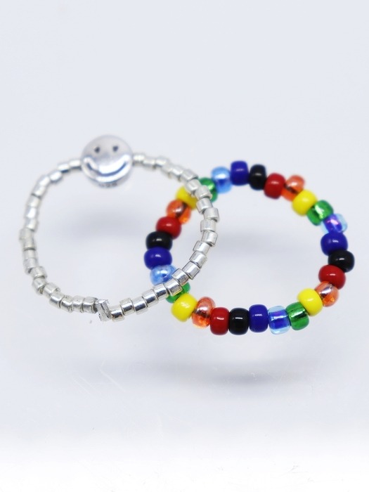 BONBEAU Kitsch smile color beads Ring set 스마일 컬러 구슬 비즈반지 세트 (2종)