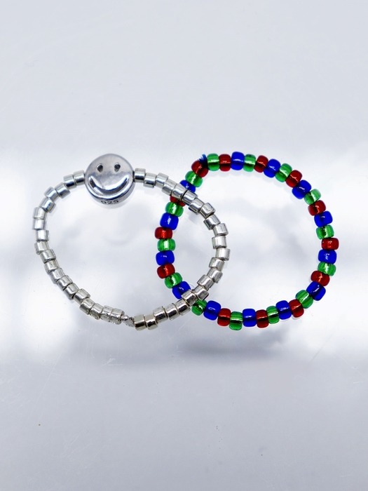 BONBEAU Kitsch smile color beads Ring set 스마일 컬러 구슬 비즈반지 세트 (2종)
