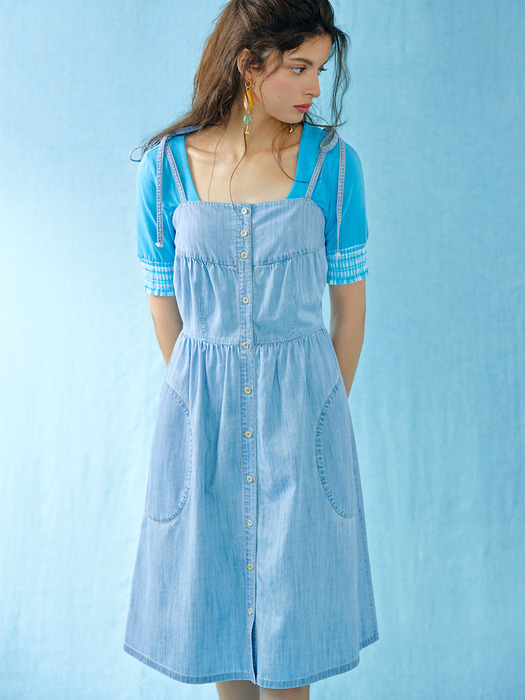 Ribbon sleeveless denim dress