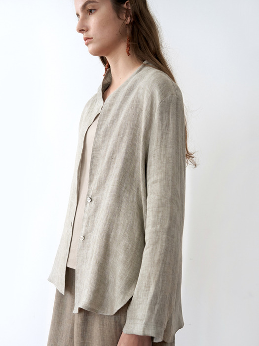 linen simple jacket-khaki