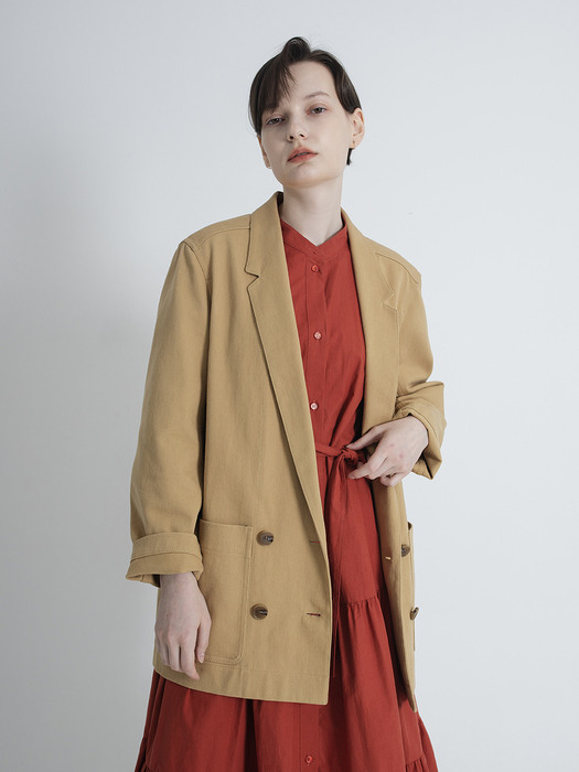 COTTON TWILL DOUBLE BREASTED JACKET in 2 COLORS [U0F0J104]