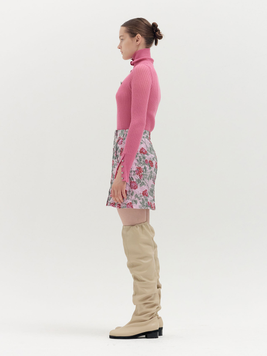 QIAH Buttoned Turtleneck Pullover - Pink