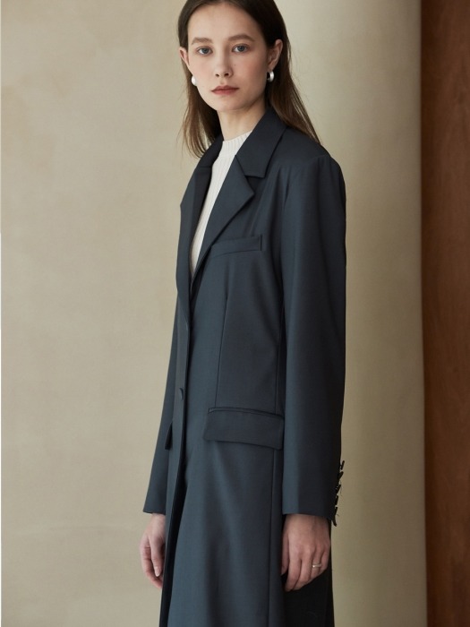 ouie210 cut detailed long jacket (coolgray)