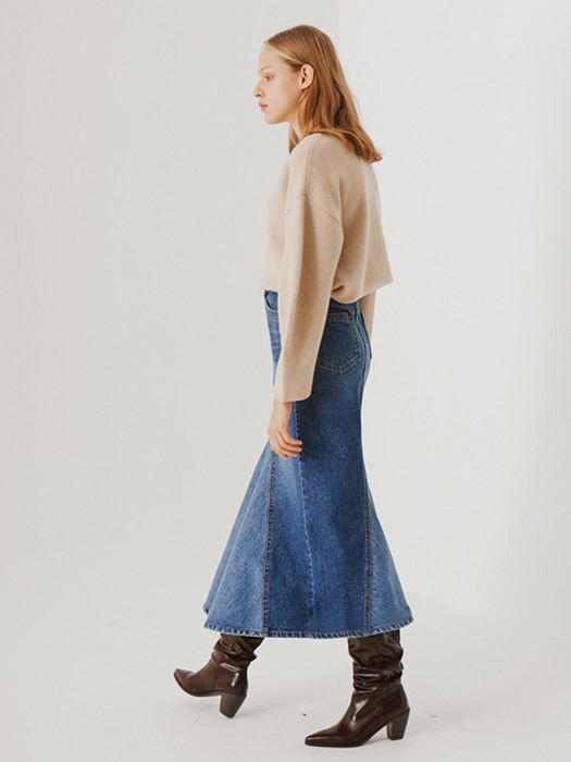 planet-70 two fabric flare skirt_blue