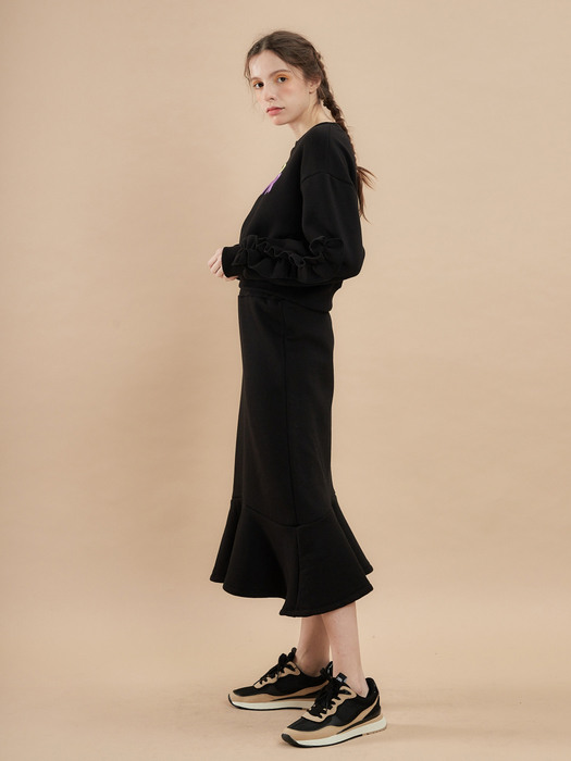 BOTTOM FLARE FLUFF SKIRT_BLACK