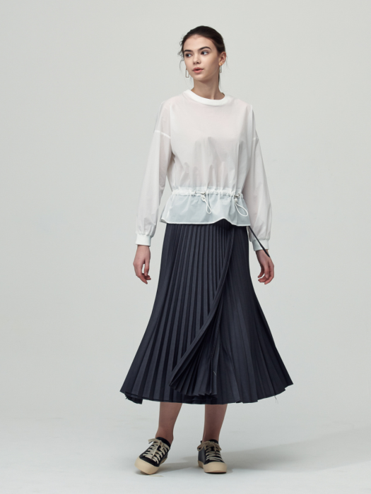 Stripe Pleated Wrap Skirt_Grey