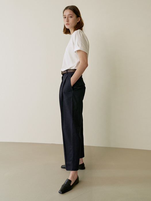 Cotton tuck pants - Navy