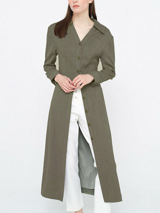 Long Shirts Dress_Greyish Khaki