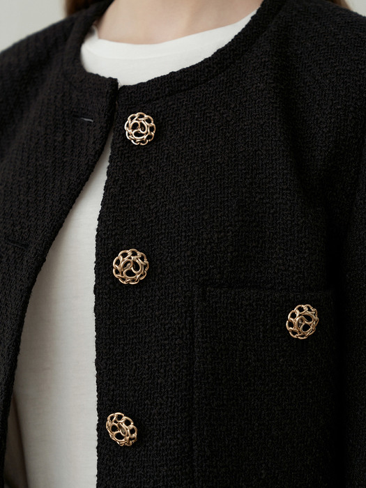 classic cropped tweed jacket [fabric from Italy] (black)