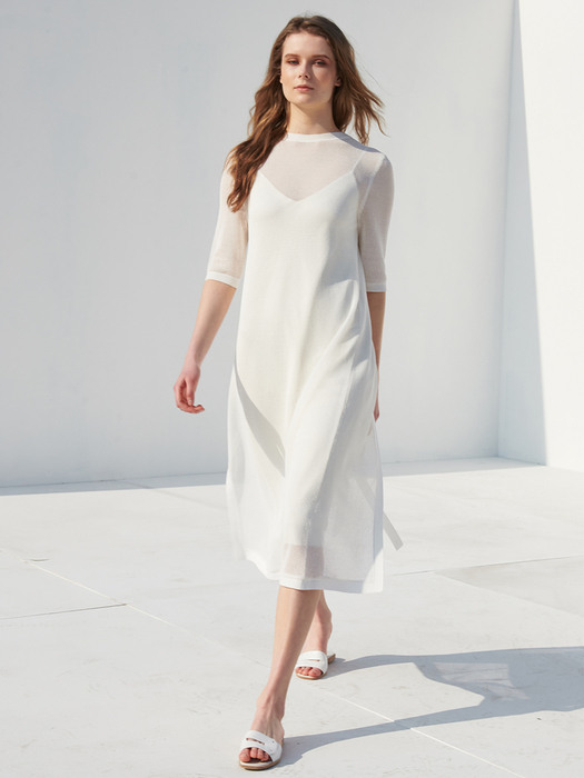 Mesh Knit Dress White + Slip Dress Set 