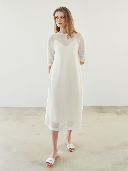 Mesh Knit Dress White + Slip Dress Set 