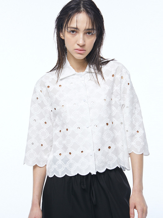 Lace Crop Blouse in off White