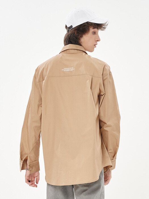 OVER FIT EMBROIDERY SILKET BASIC BROWN SHIRT