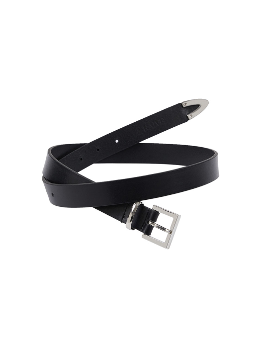 Metal Tip Plain Leather Belt in Black VX1MT100-10