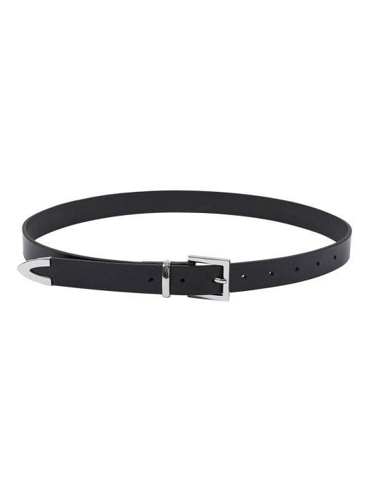 Metal Tip Plain Leather Belt in Black VX1MT100-10