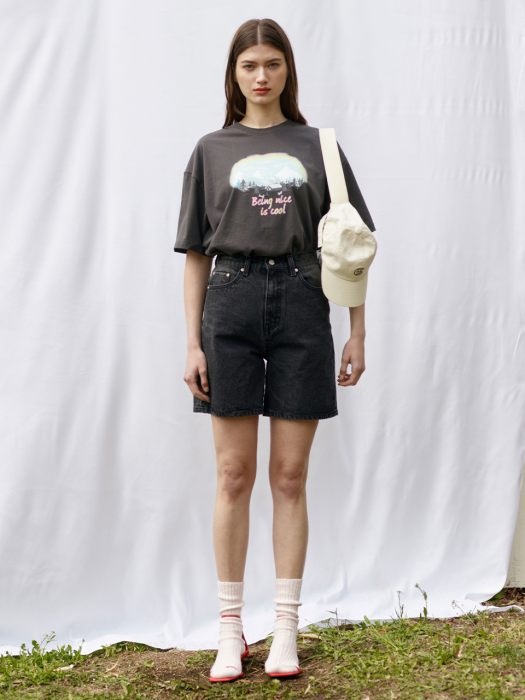 Oversized Drawing Print Tee in Charcoal VW1ME057-9E