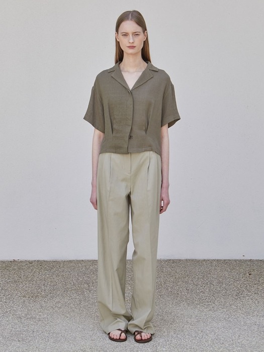 Linen Tuck Crop shirt - Khaki