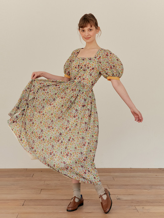 [N]HAMDEOK Square neck dress (Yellow flower)