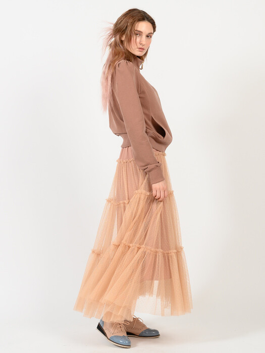 pink katiacho COTTON TULLE LONG SKIRT FOUNDATION BEIGE