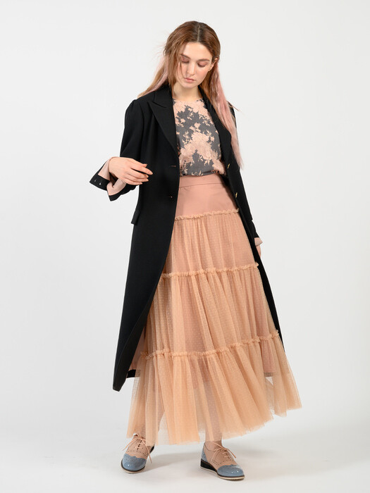 pink katiacho COTTON TULLE LONG SKIRT FOUNDATION BEIGE
