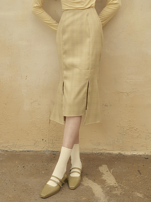 [단독][SET] FSTS BASIC POLA BUTTER YELLOW + FSTS MERMAID GLEN CHECK SKIRT BURTTER YELLOW