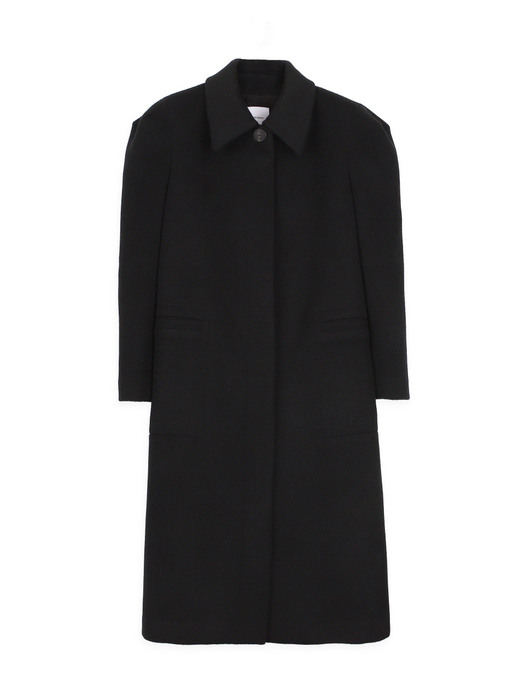 Wide Shoulder Wool Coat BLACK