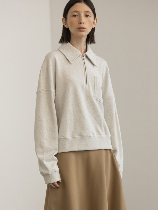 집업 스웻셔츠 Half zip-up sweatshirts - Melange warm grey