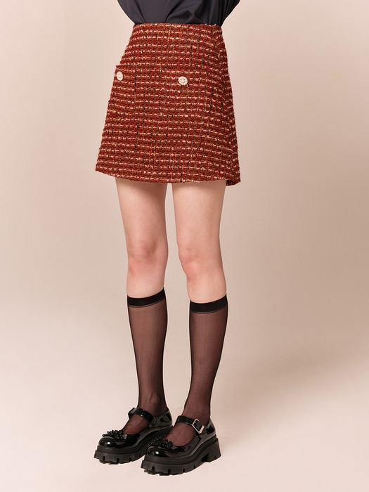 check pearl skirt_red brown