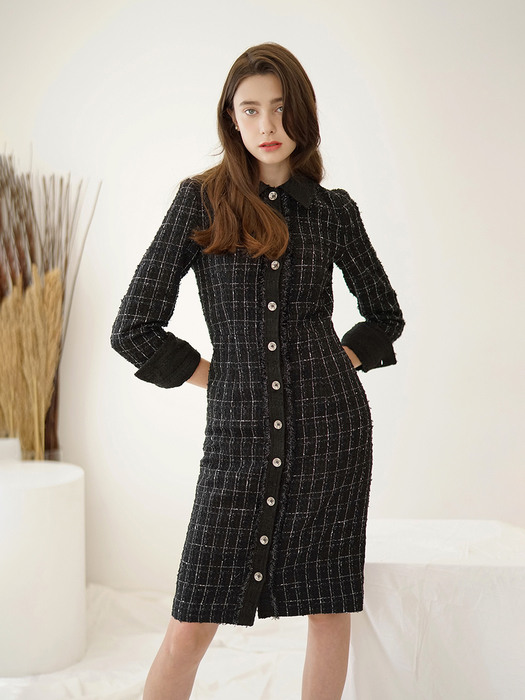 Check Tweed Long Dress