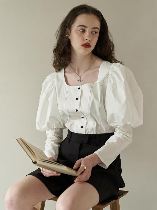 Layered puff stitch blouse (white)