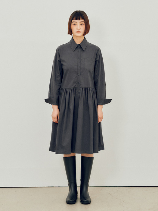 cotton collar onepiece - charcoal