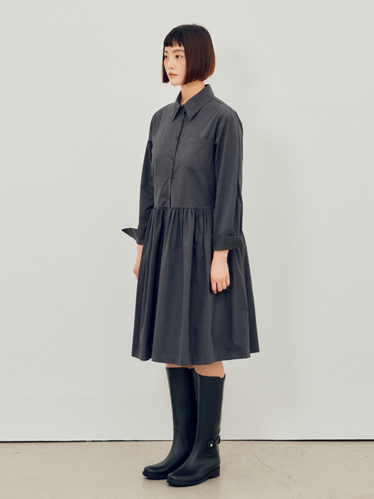 cotton collar onepiece - charcoal