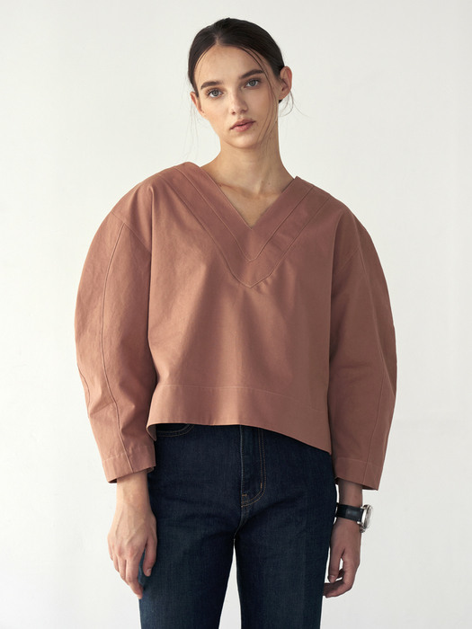 V-neck cotton blouse (brick) 