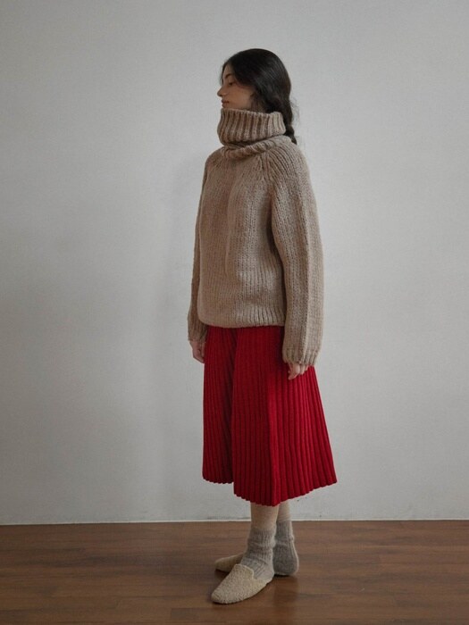 Wool Knit Pleats Color Skirt -3color