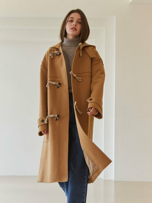 line cut wool duffle coat_brown