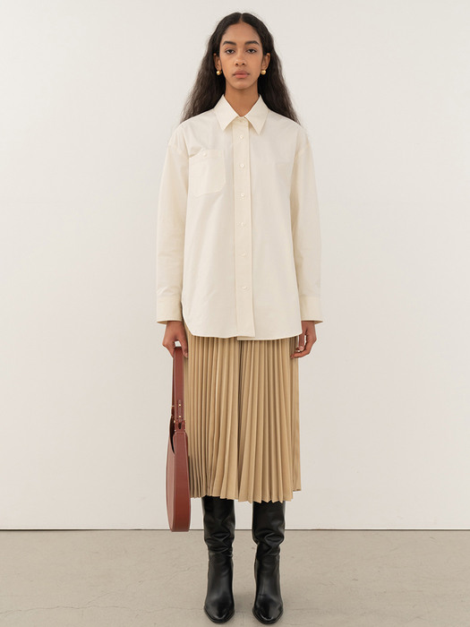 Wool Pleats Skirt Sand-beige