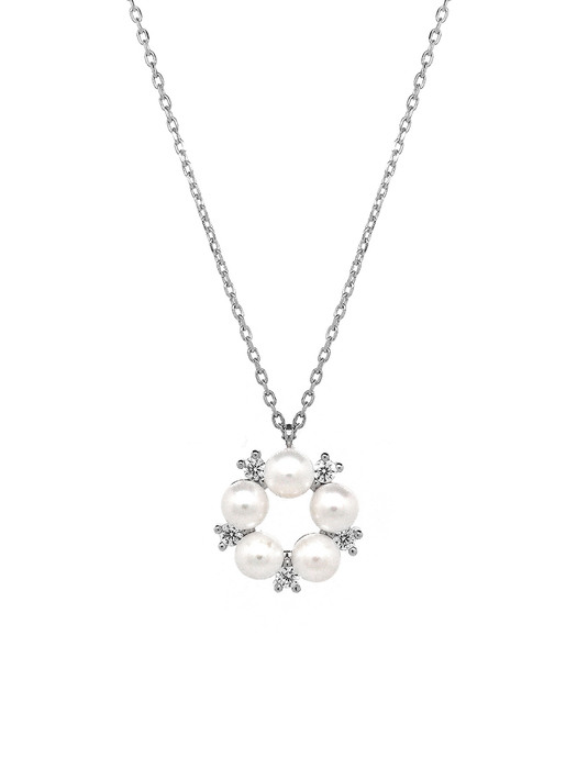 Pearl n Cubic Flower Necklace (Silver925)